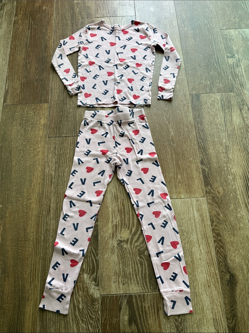 GAP size 10 (true 8) Pink Heart & Navy Letter Two-Piece Pajama Set